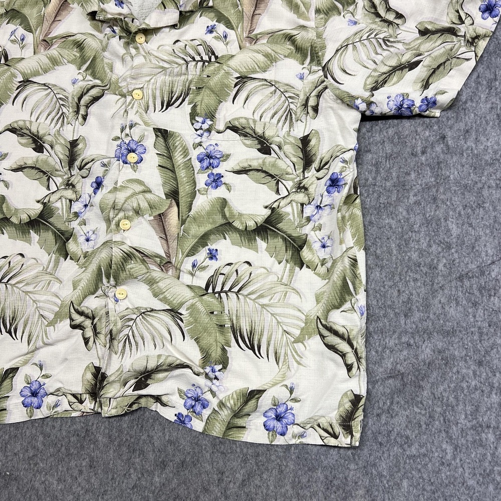 Tommy Bahama Shirt Mens XL Beige Green Floral Silk Hawaiian Tropical Aloha Beach - Picture 7 of 15